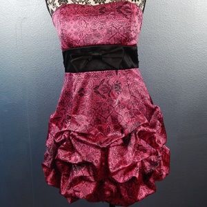 Ruby Rox  pink & black ribbon scrunchy tube dress